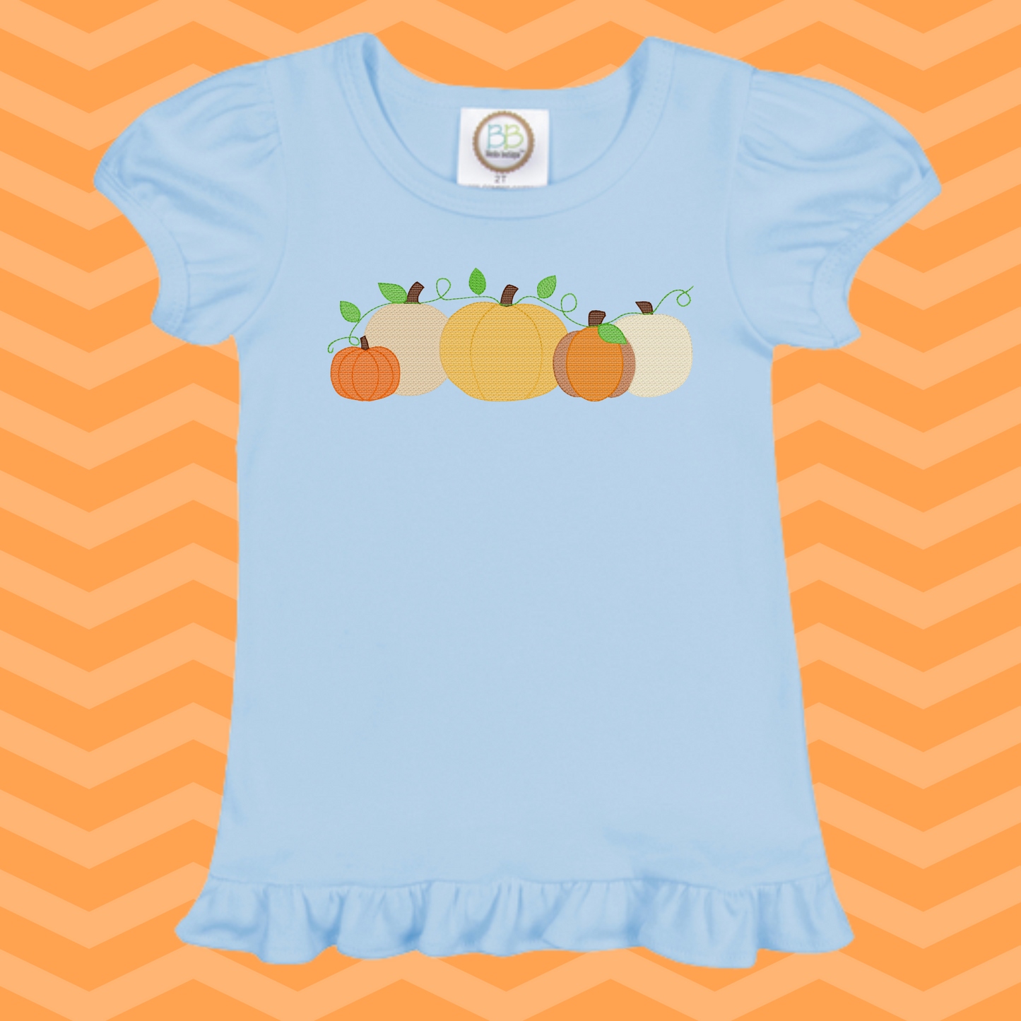 5 pumpkins with leaves sketch design