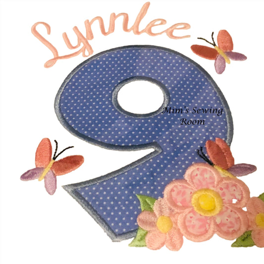 Large number and butterfly birthday shirt