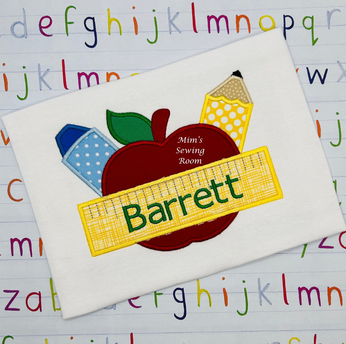 Back to school applique apple and supplies