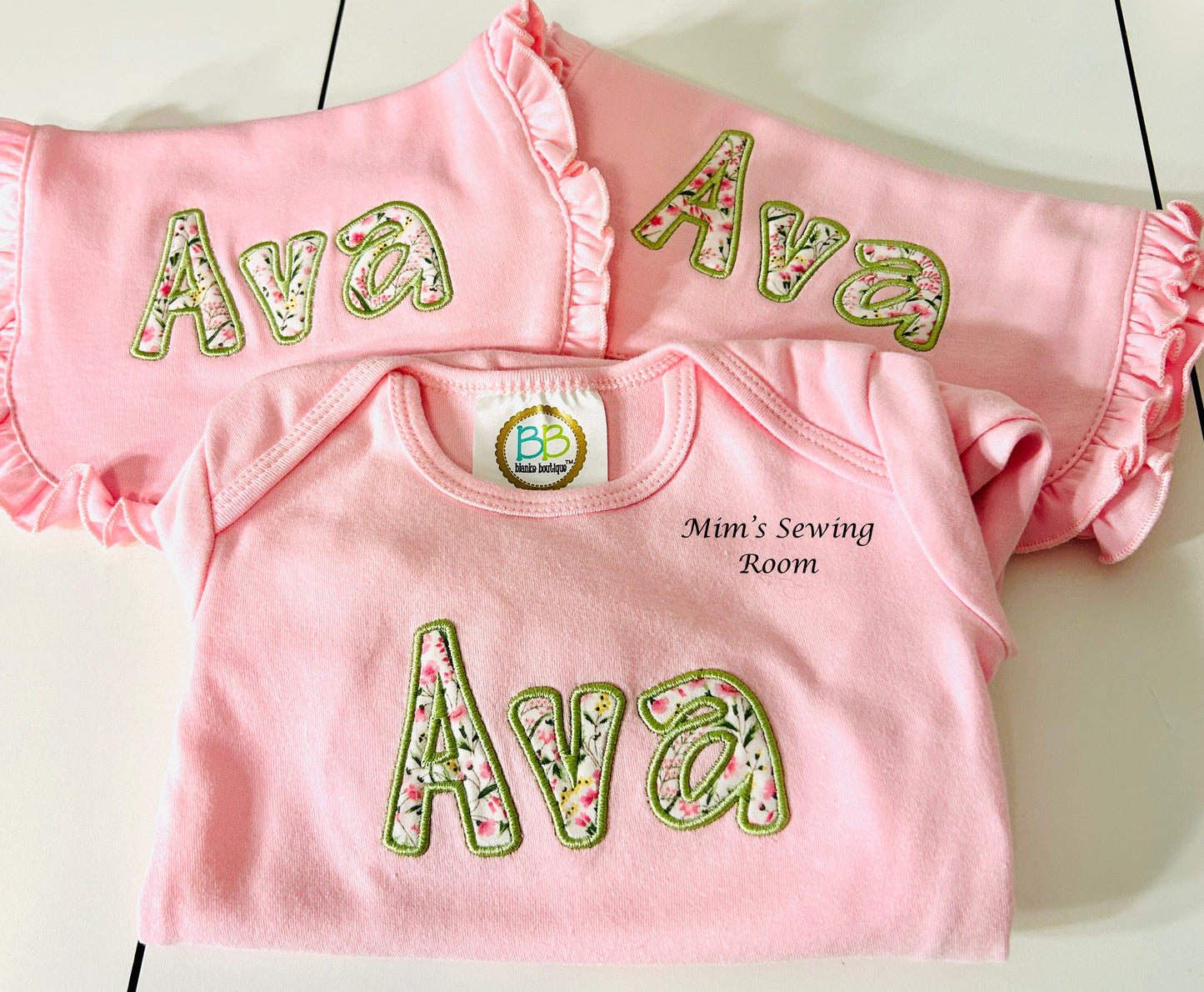 Pink gown, burp cloth, bib set