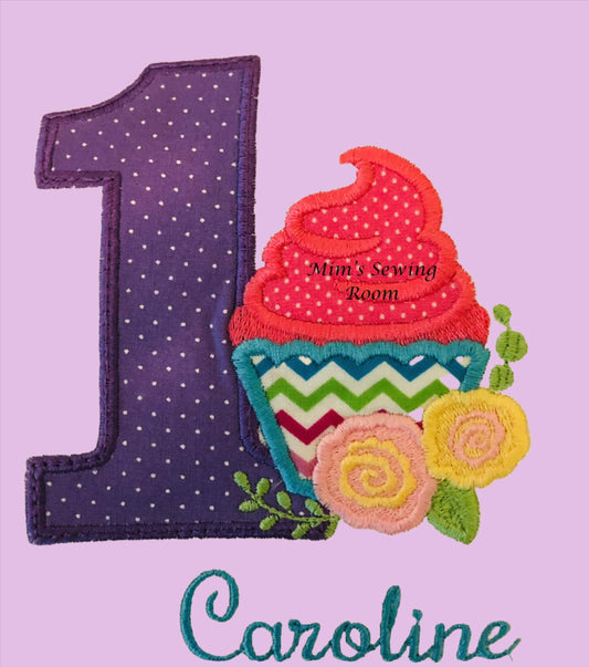 Cupcake/Floral Birthday Applique