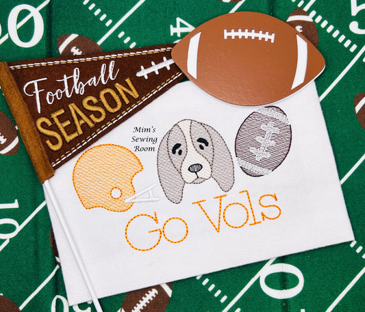 Hound dog trio with helmet and football