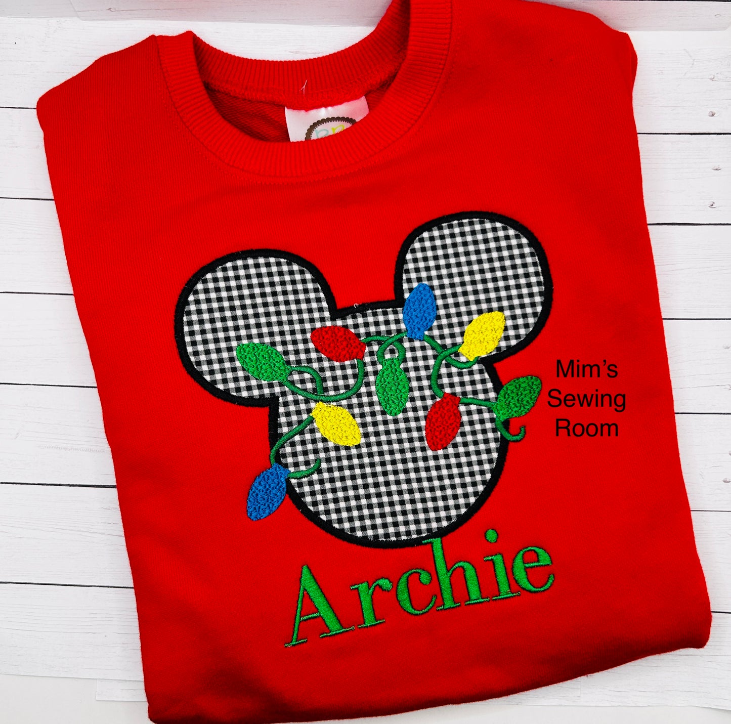 Applique mouse with Christmas lights