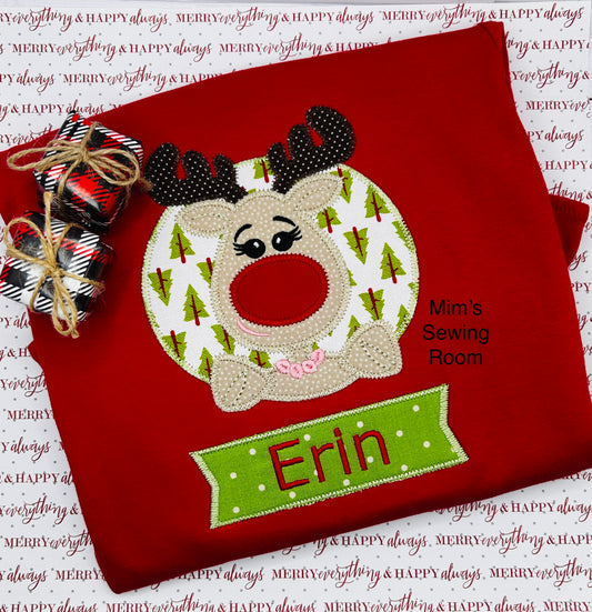 Girl circle reindeer with banner name