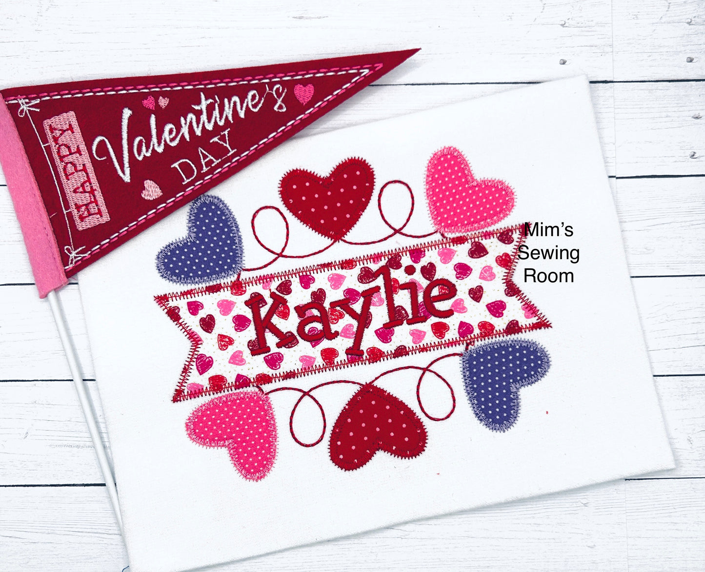 Applique hearts and name banner