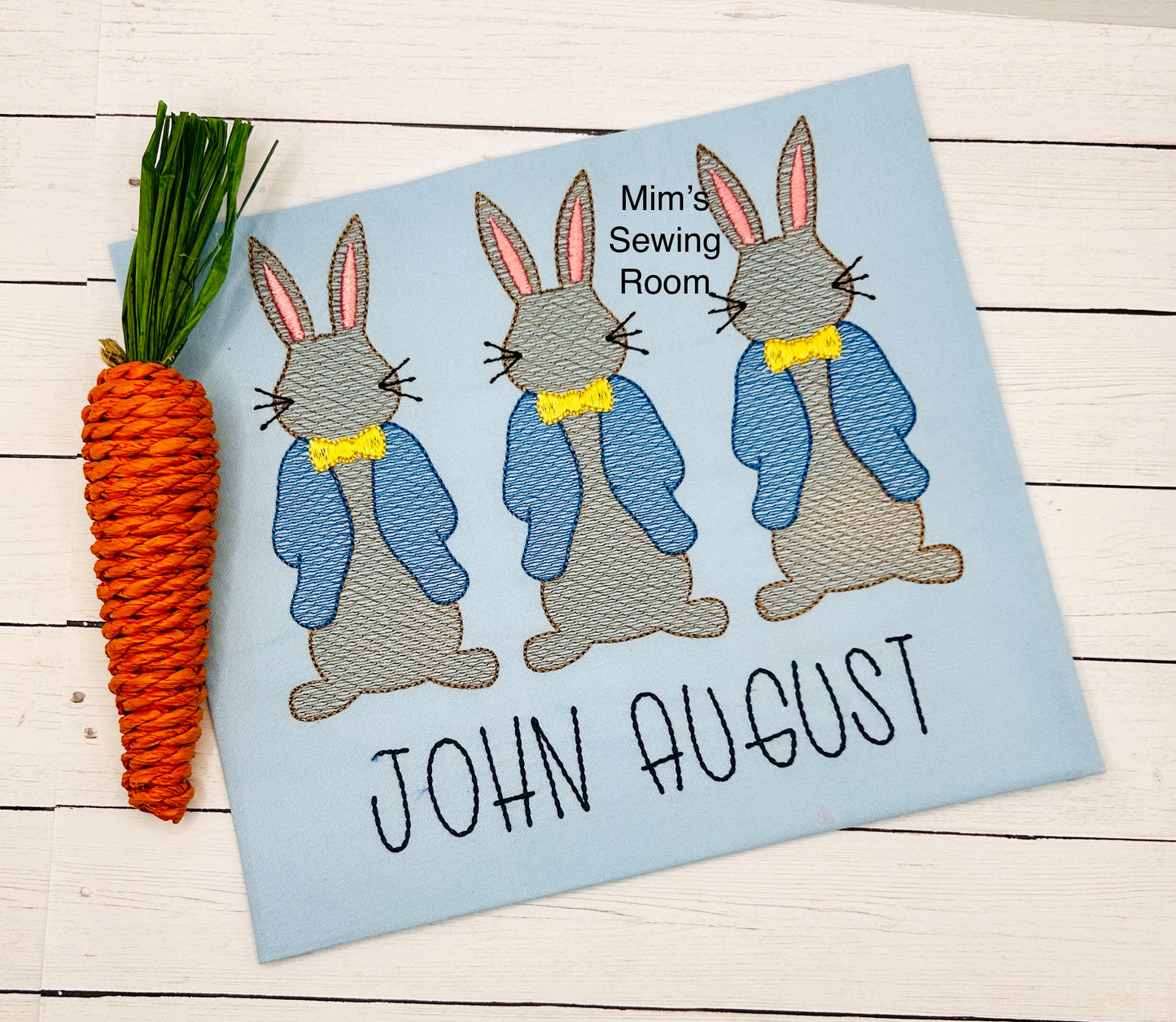 Mr Cottontail bunny trio with necktie
