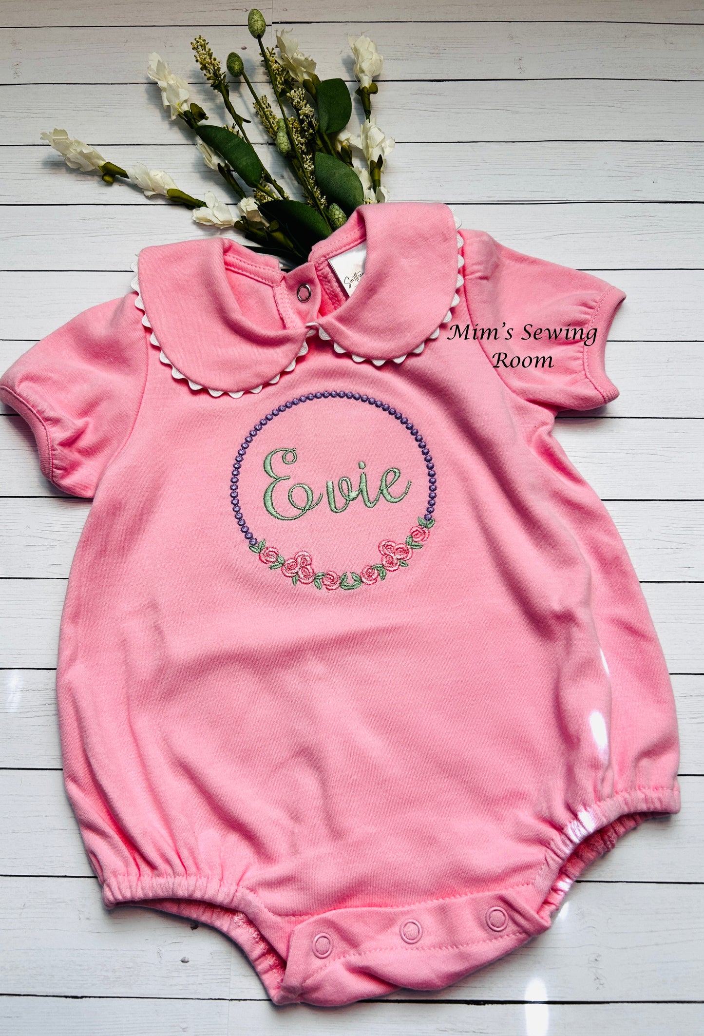 Rose floral monogram short sleeve bubble