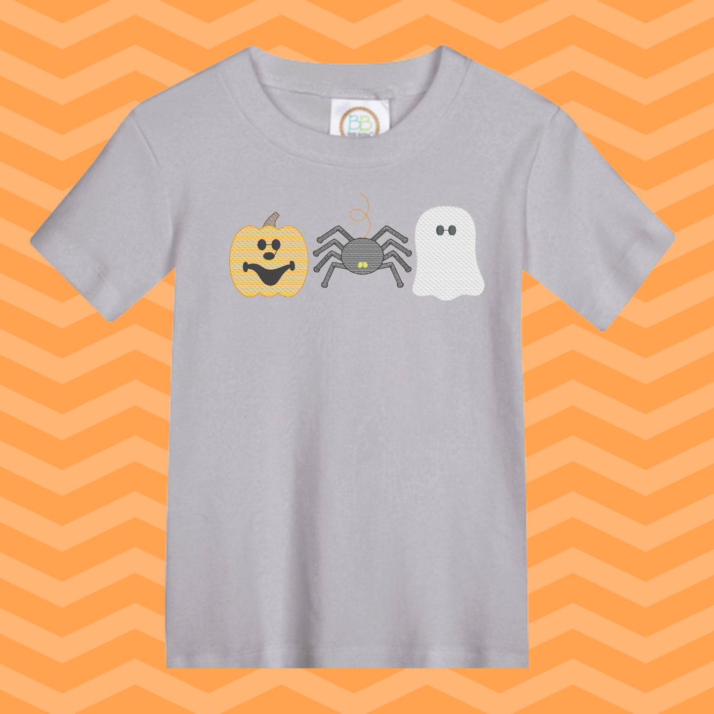 Pumpkin, spider, white ghost trio