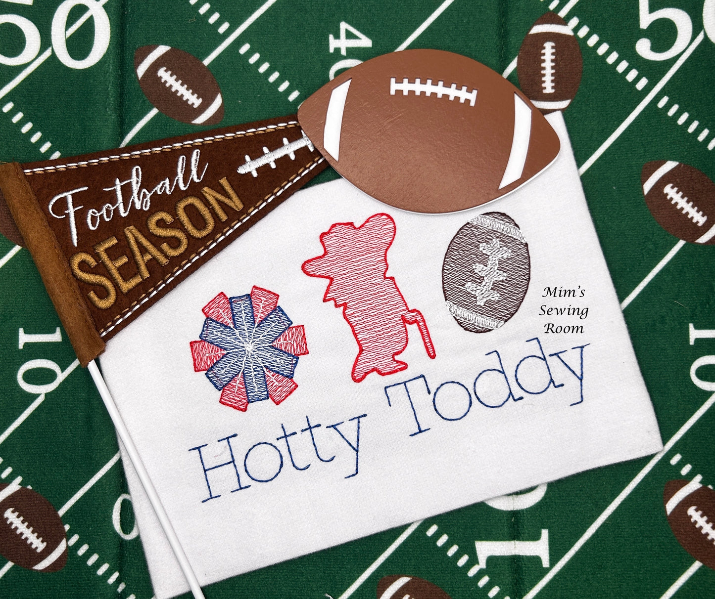 Rebel trio, football, and pompom sketch design