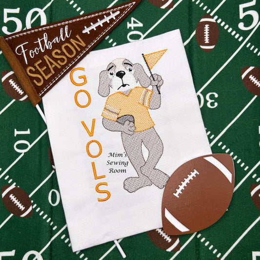 Standing Hound dog with pennant flag