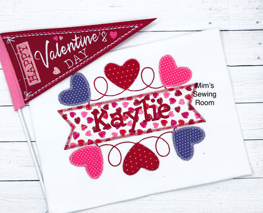 Applique hearts and name banner