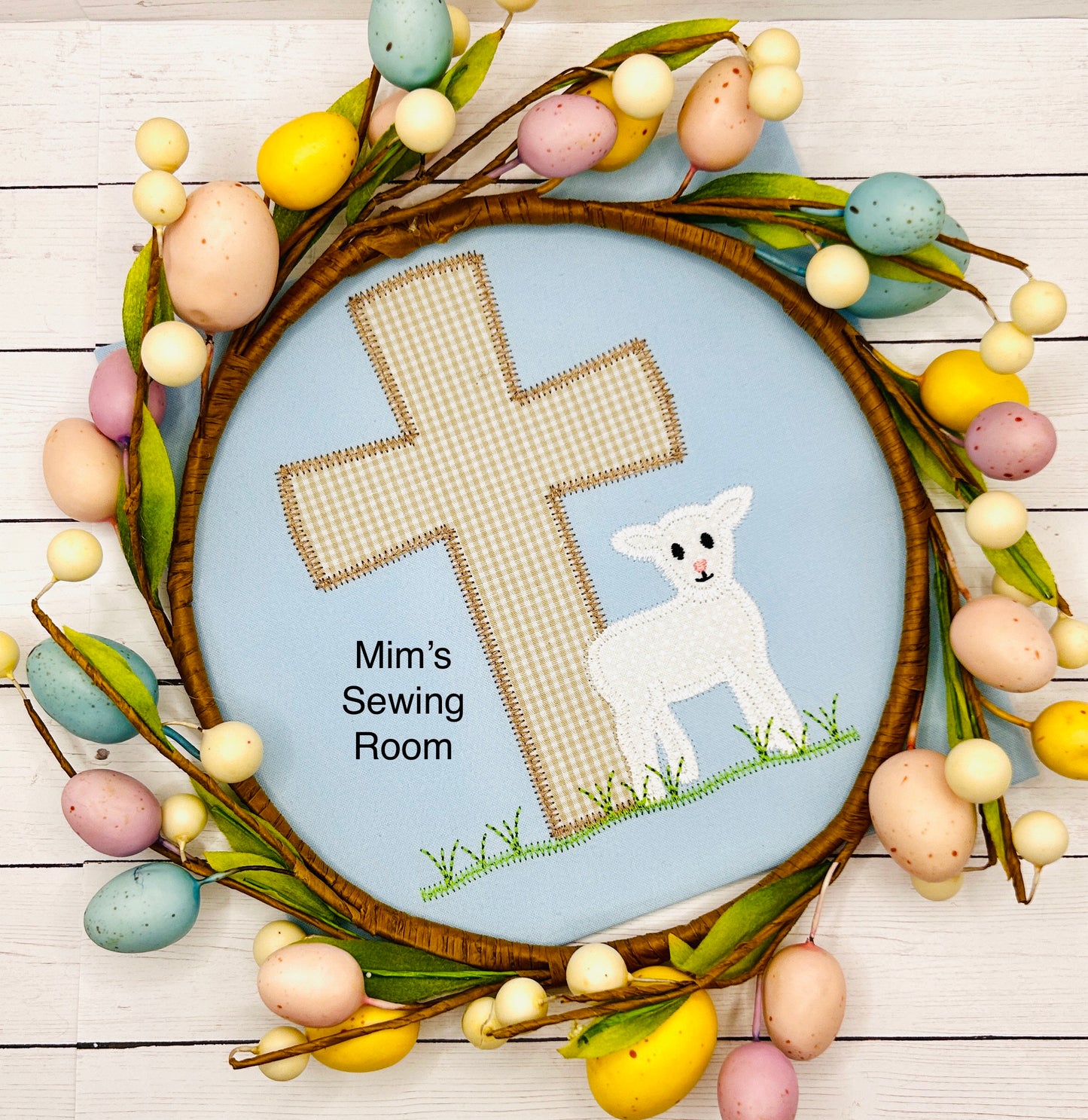 Single brown gingham cross with lamb