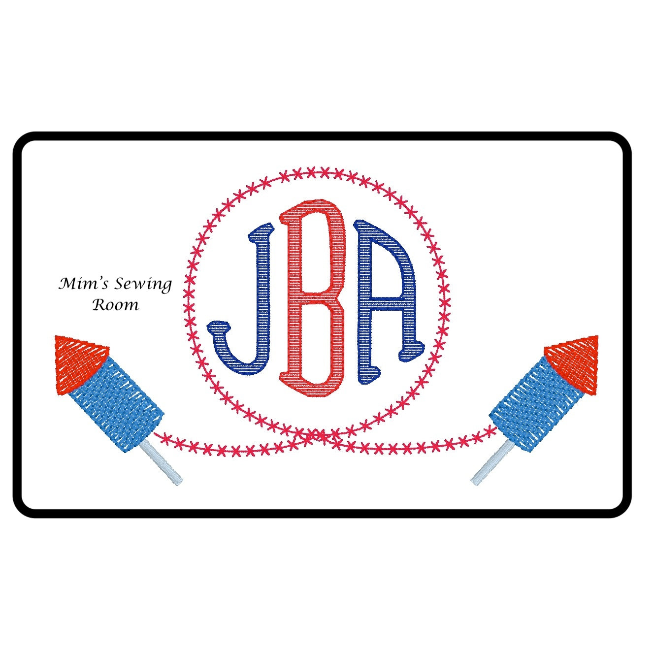 Monogram rocket with star border