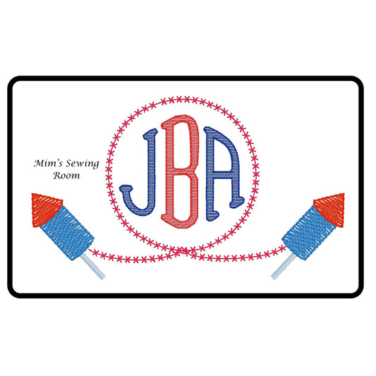 Monogram rocket with star border